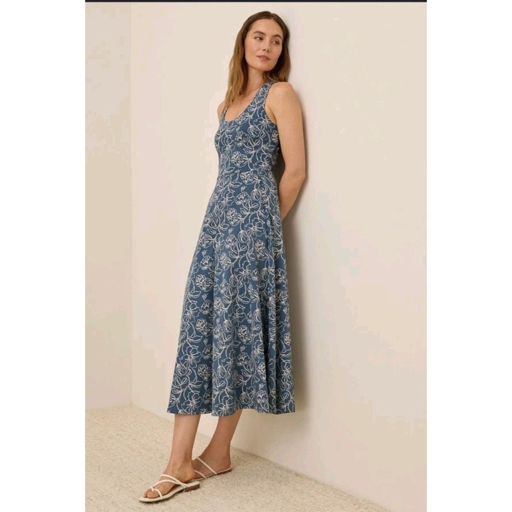 Pact Fit & Flare Midi Dress Women's XL Blue Floral Pockets